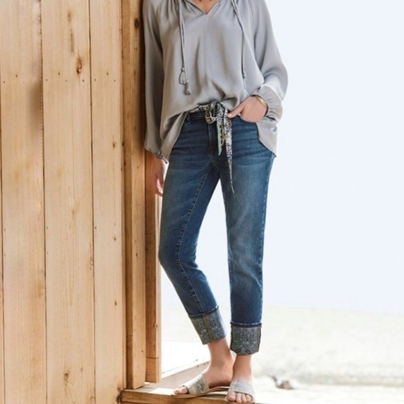 Johnny Was Slim Boyfriend Iguazu Printed Cuff Mid Rise Relaxed Jean 28 - Picture 1 of 16